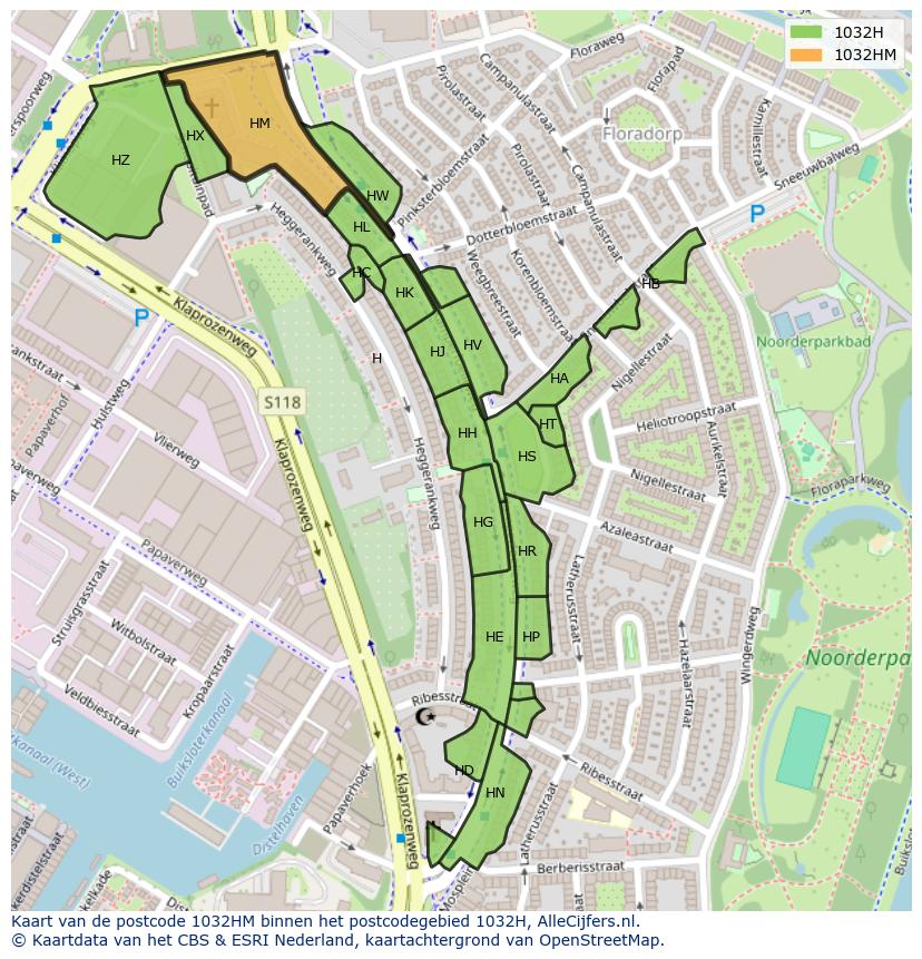 Afbeelding van het postcodegebied 1032 HM op de kaart.