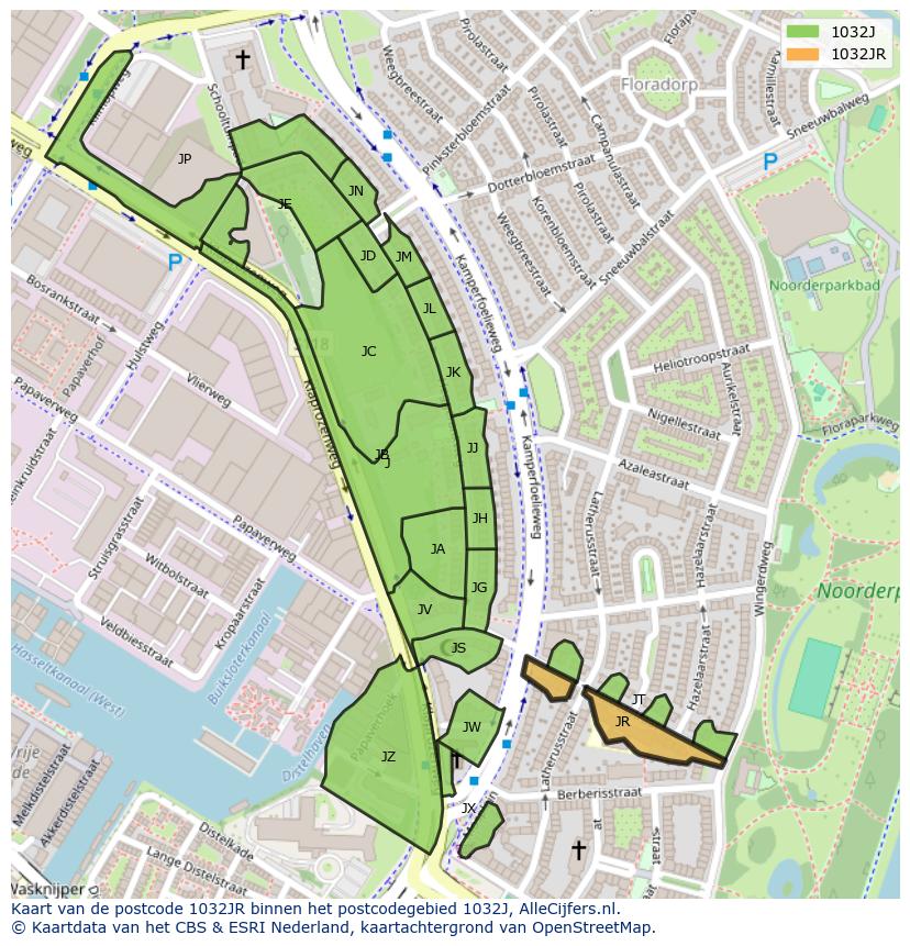 Afbeelding van het postcodegebied 1032 JR op de kaart.
