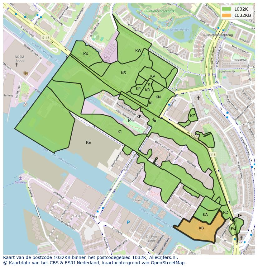 Afbeelding van het postcodegebied 1032 KB op de kaart.