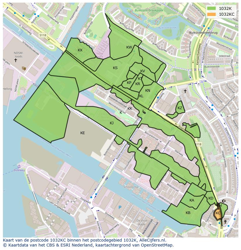 Afbeelding van het postcodegebied 1032 KC op de kaart.