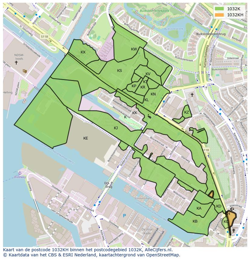 Afbeelding van het postcodegebied 1032 KH op de kaart.