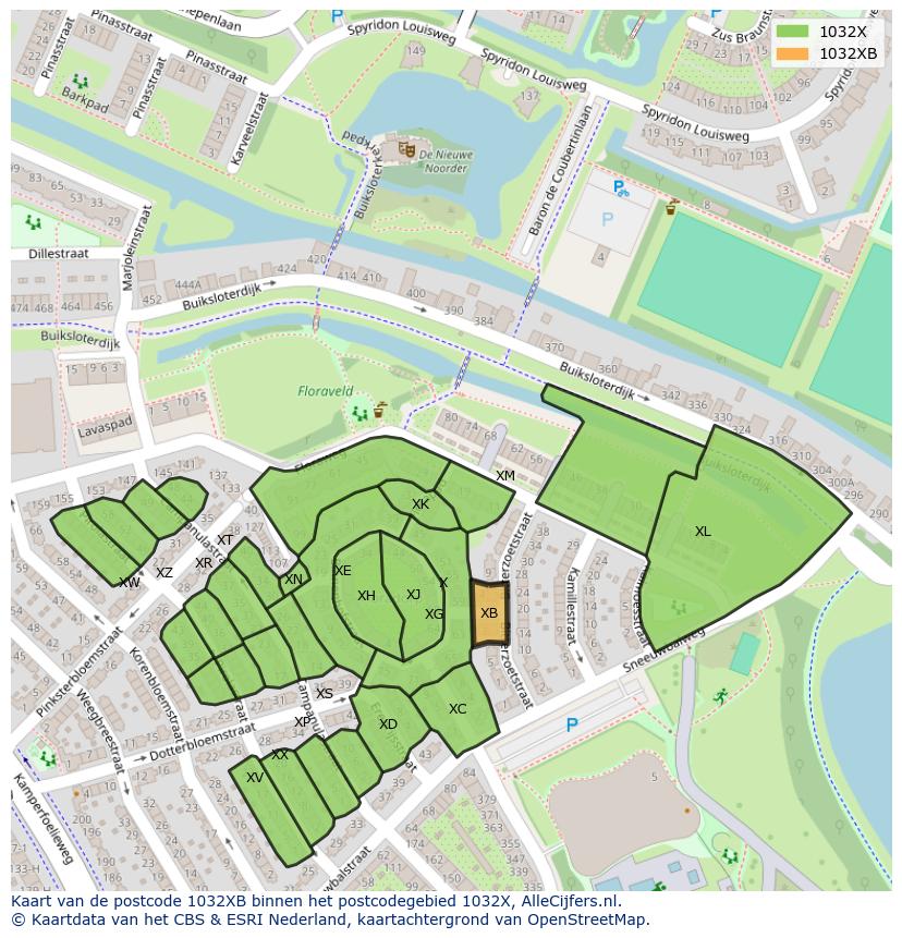 Afbeelding van het postcodegebied 1032 XB op de kaart.