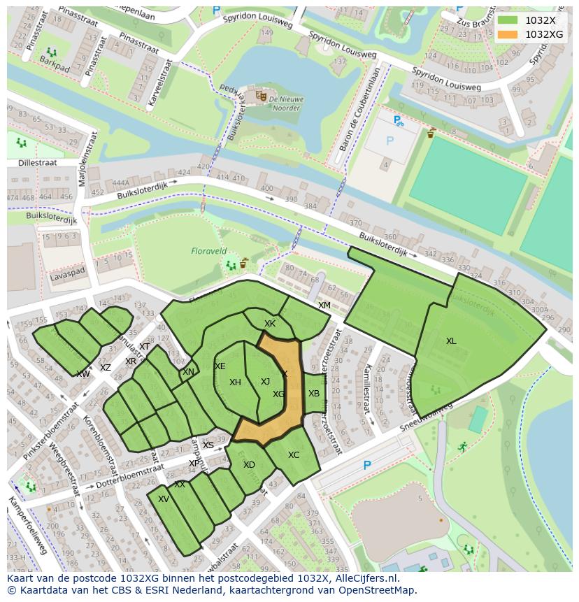 Afbeelding van het postcodegebied 1032 XG op de kaart.