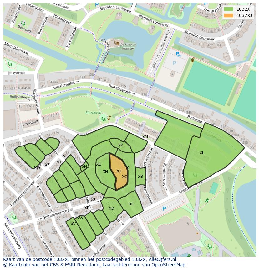 Afbeelding van het postcodegebied 1032 XJ op de kaart.