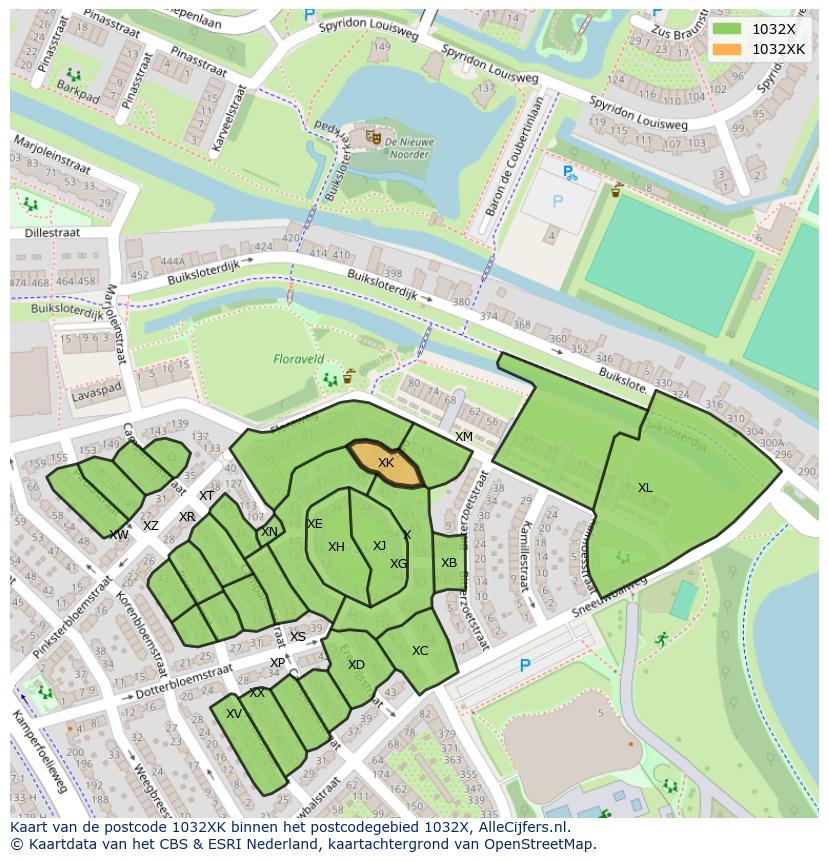 Afbeelding van het postcodegebied 1032 XK op de kaart.