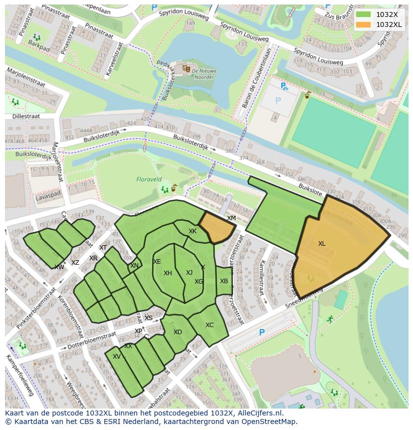 Afbeelding van het postcodegebied 1032 XL op de kaart.