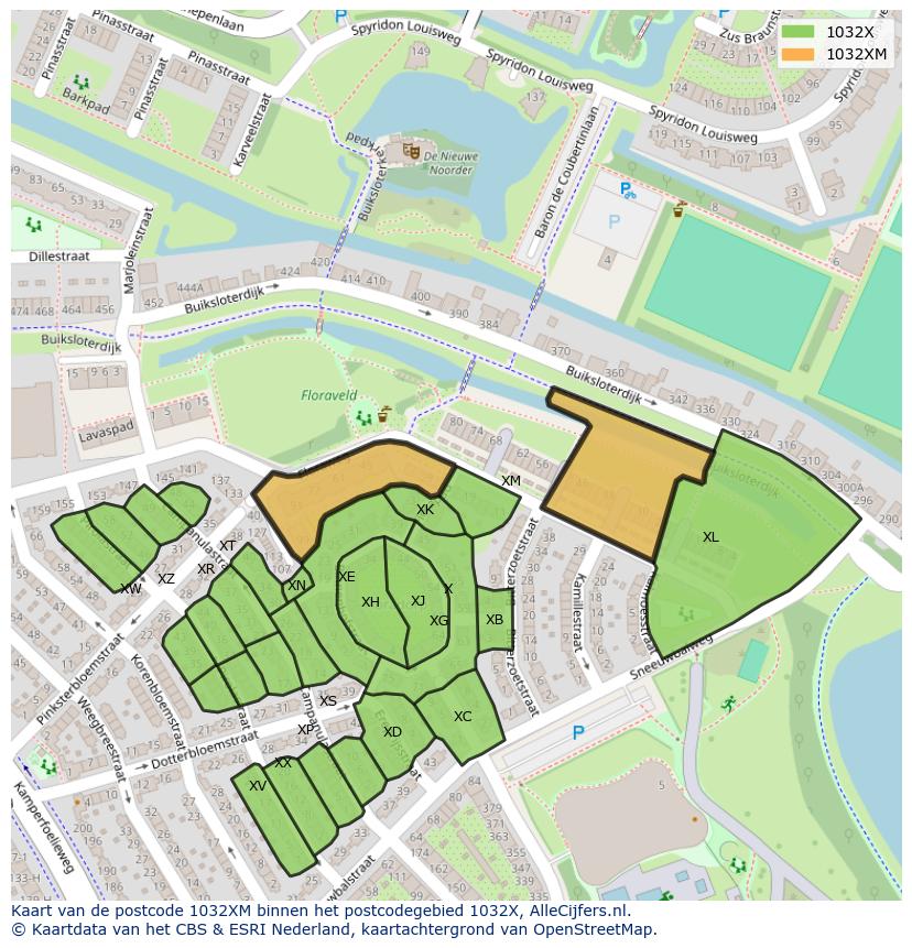Afbeelding van het postcodegebied 1032 XM op de kaart.