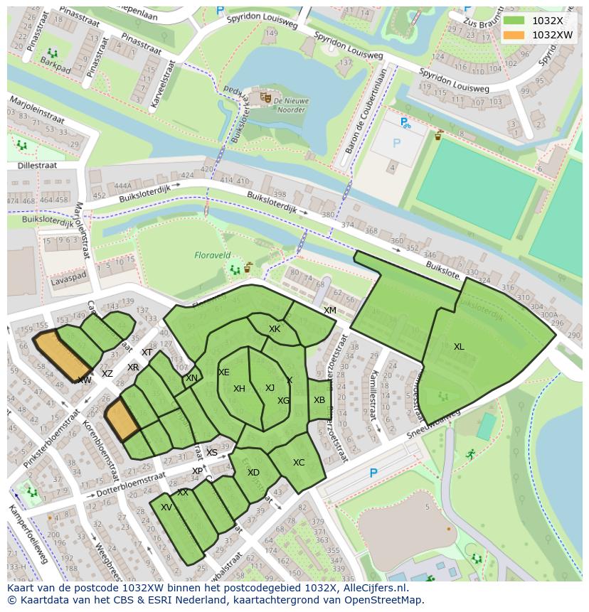 Afbeelding van het postcodegebied 1032 XW op de kaart.