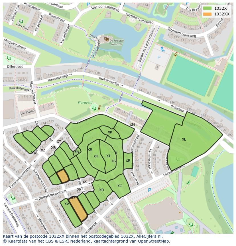 Afbeelding van het postcodegebied 1032 XX op de kaart.