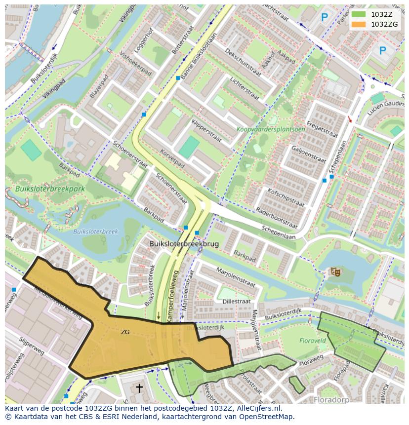Afbeelding van het postcodegebied 1032 ZG op de kaart.