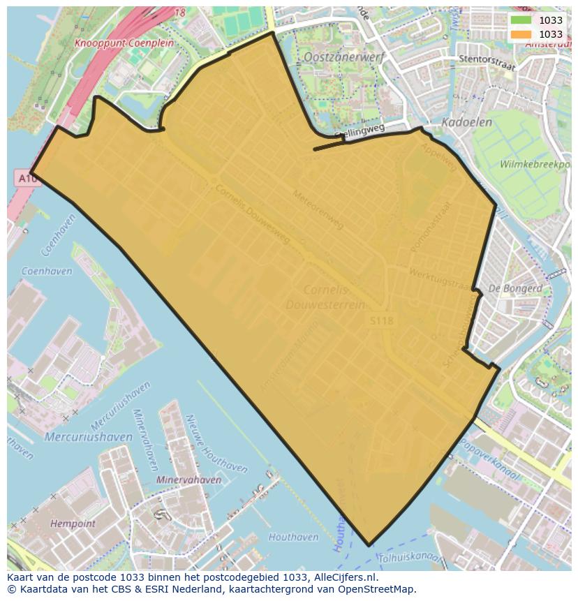 Afbeelding van het postcodegebied 1033 op de kaart.