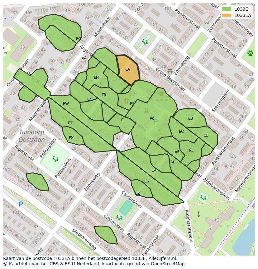 Afbeelding van het postcodegebied 1033 EA op de kaart.