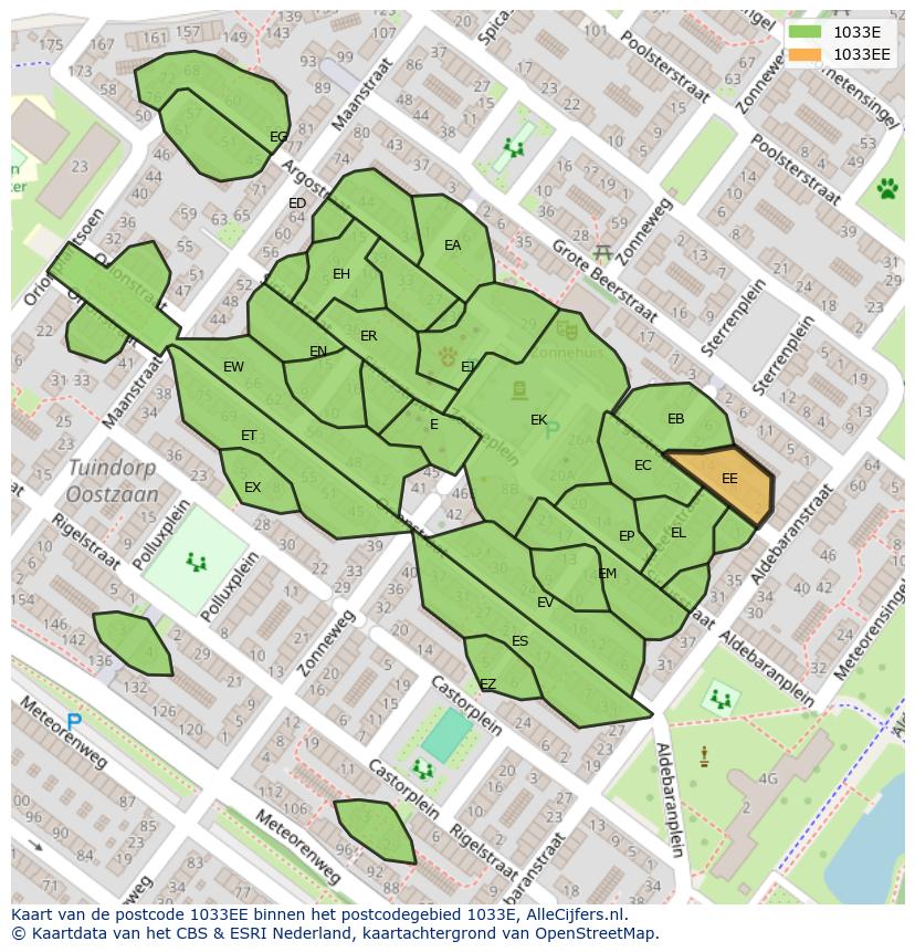 Afbeelding van het postcodegebied 1033 EE op de kaart.