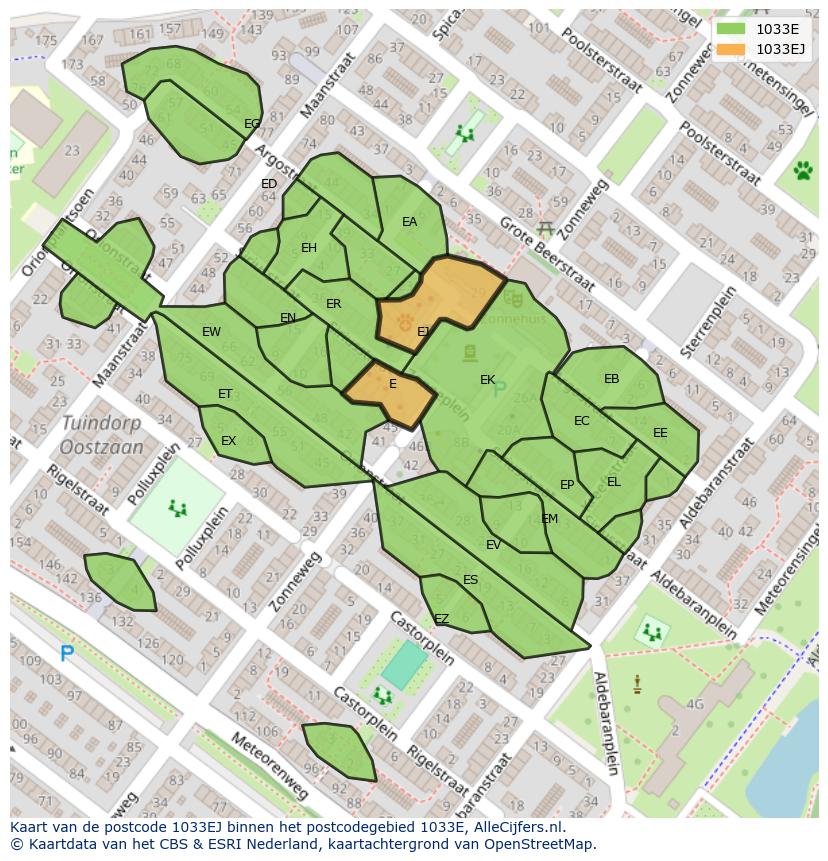 Afbeelding van het postcodegebied 1033 EJ op de kaart.