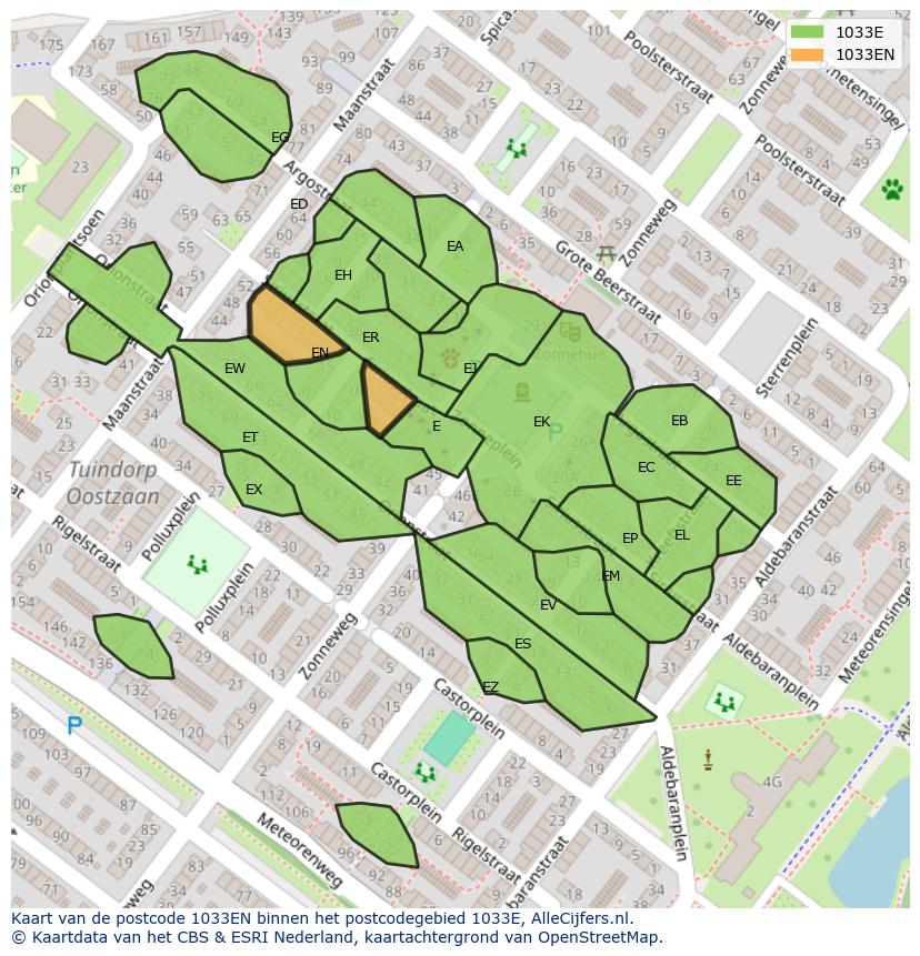 Afbeelding van het postcodegebied 1033 EN op de kaart.
