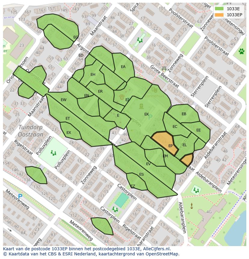 Afbeelding van het postcodegebied 1033 EP op de kaart.