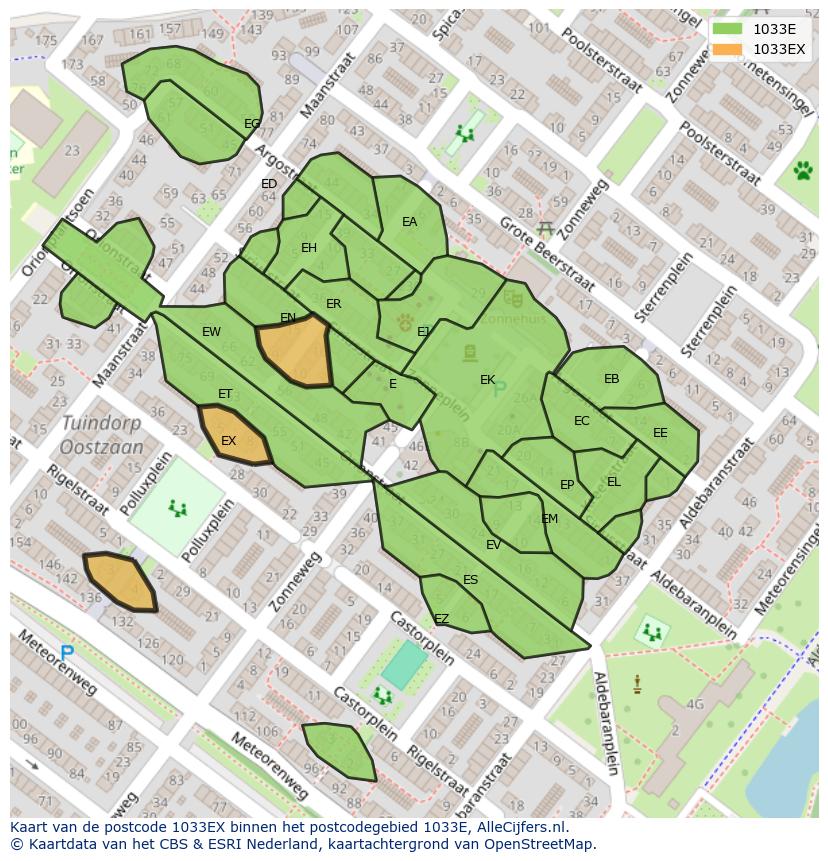 Afbeelding van het postcodegebied 1033 EX op de kaart.