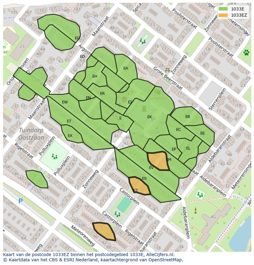 Afbeelding van het postcodegebied 1033 EZ op de kaart.