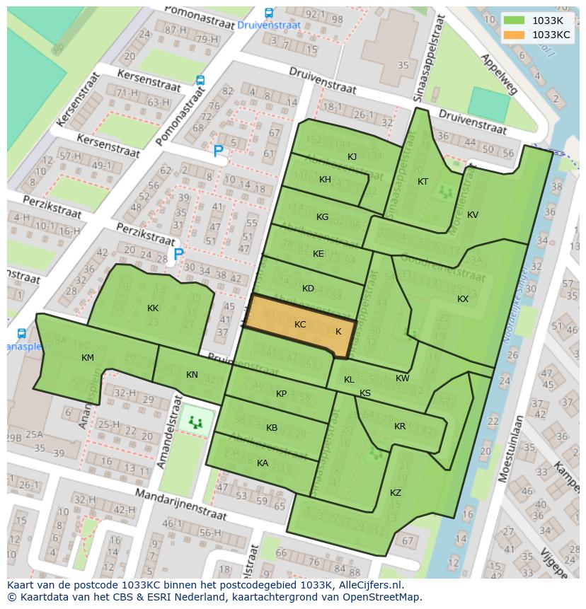 Afbeelding van het postcodegebied 1033 KC op de kaart.
