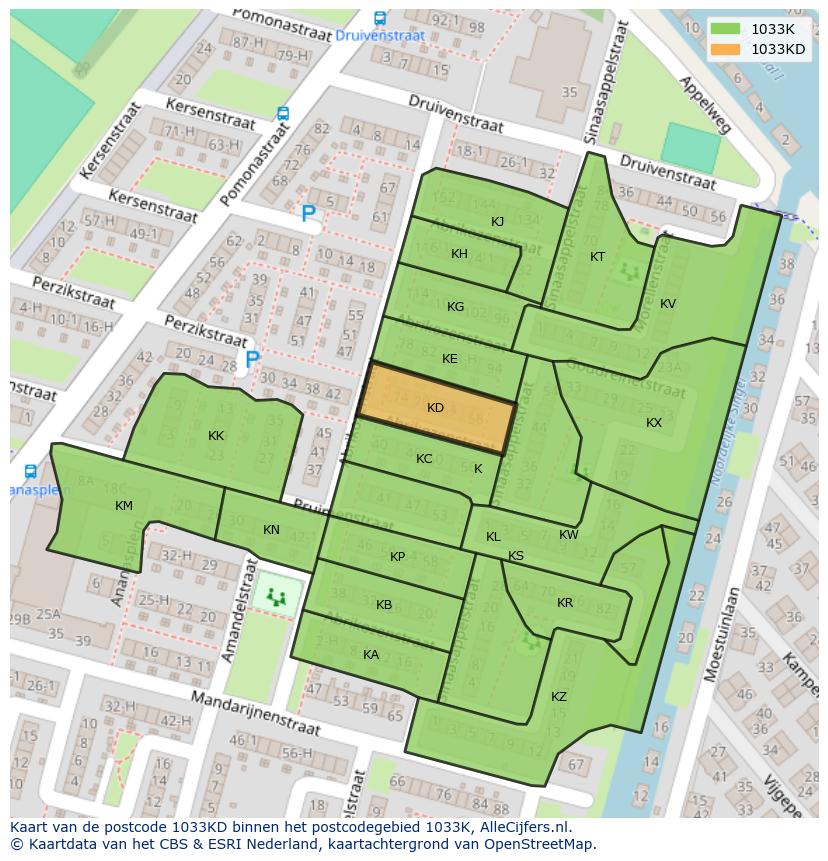 Afbeelding van het postcodegebied 1033 KD op de kaart.