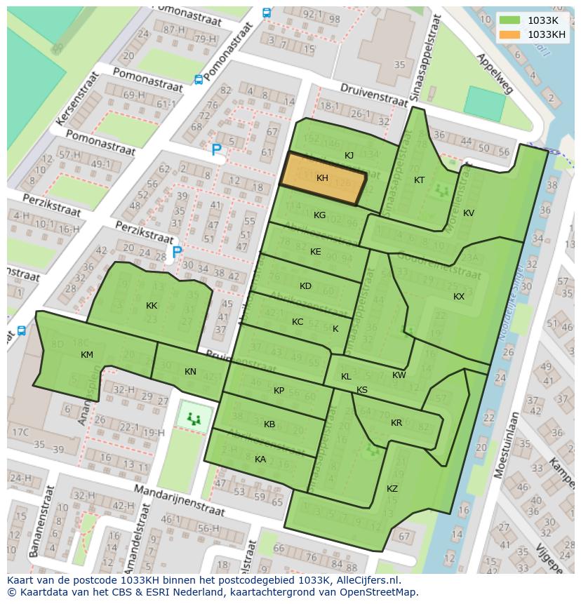 Afbeelding van het postcodegebied 1033 KH op de kaart.