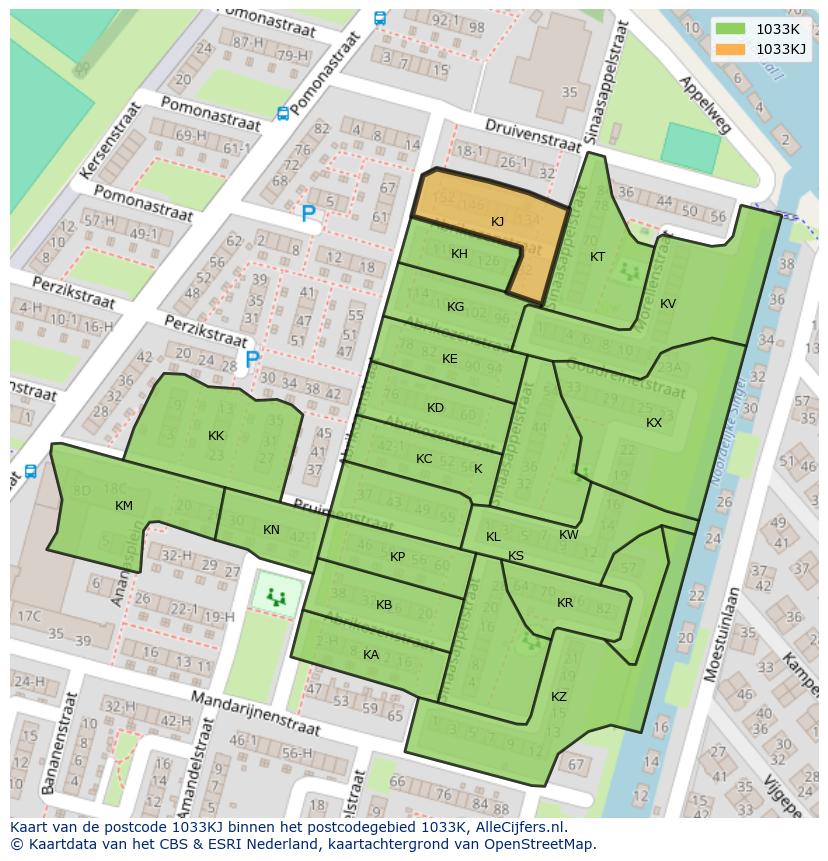 Afbeelding van het postcodegebied 1033 KJ op de kaart.