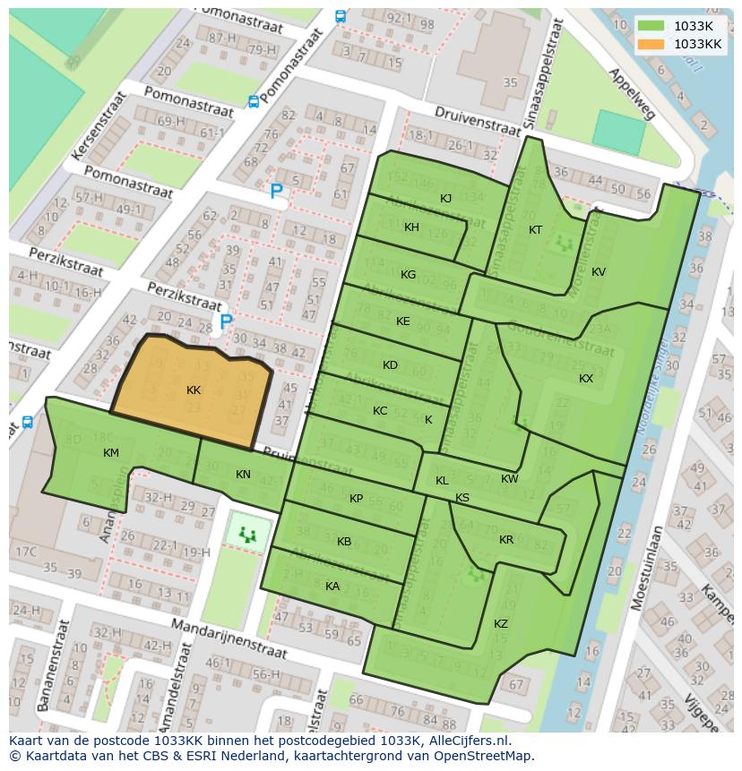 Afbeelding van het postcodegebied 1033 KK op de kaart.