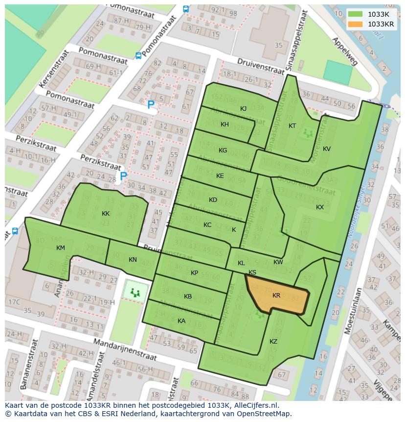 Afbeelding van het postcodegebied 1033 KR op de kaart.