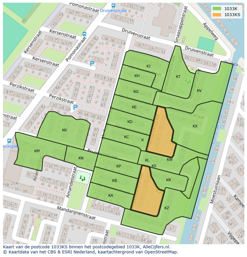 Afbeelding van het postcodegebied 1033 KS op de kaart.