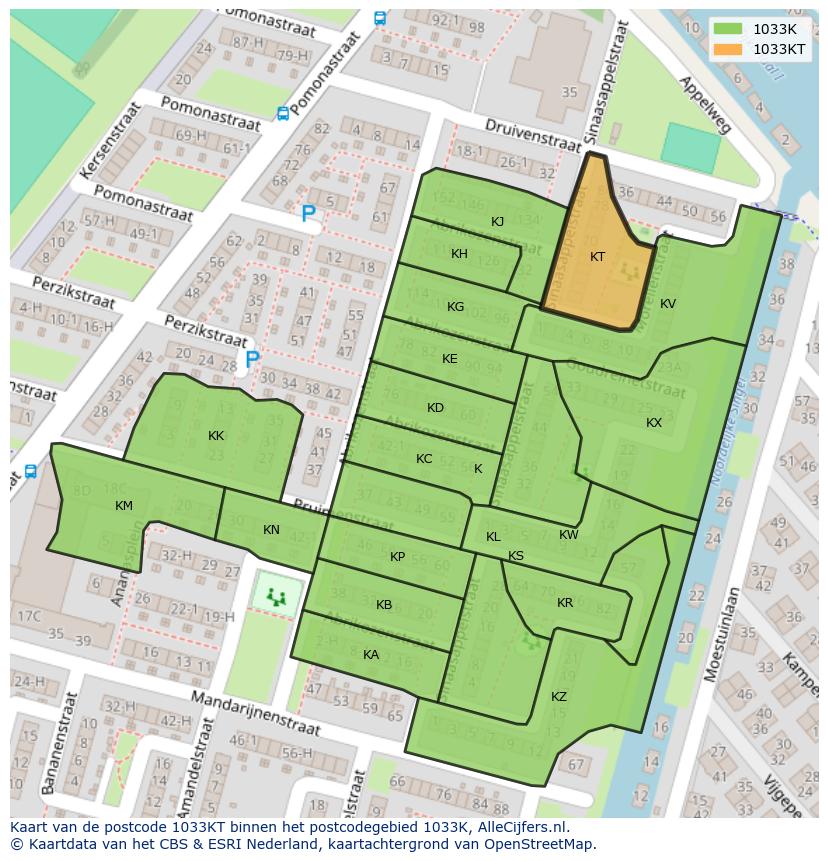 Afbeelding van het postcodegebied 1033 KT op de kaart.