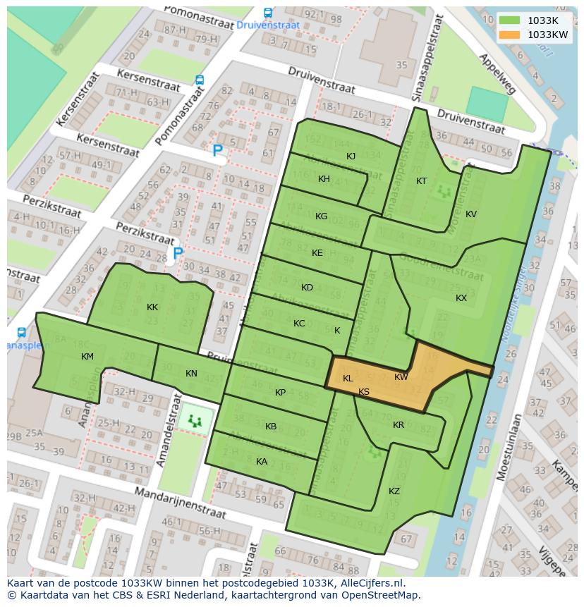 Afbeelding van het postcodegebied 1033 KW op de kaart.