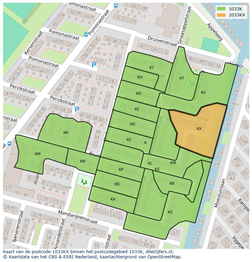 Afbeelding van het postcodegebied 1033 KX op de kaart.