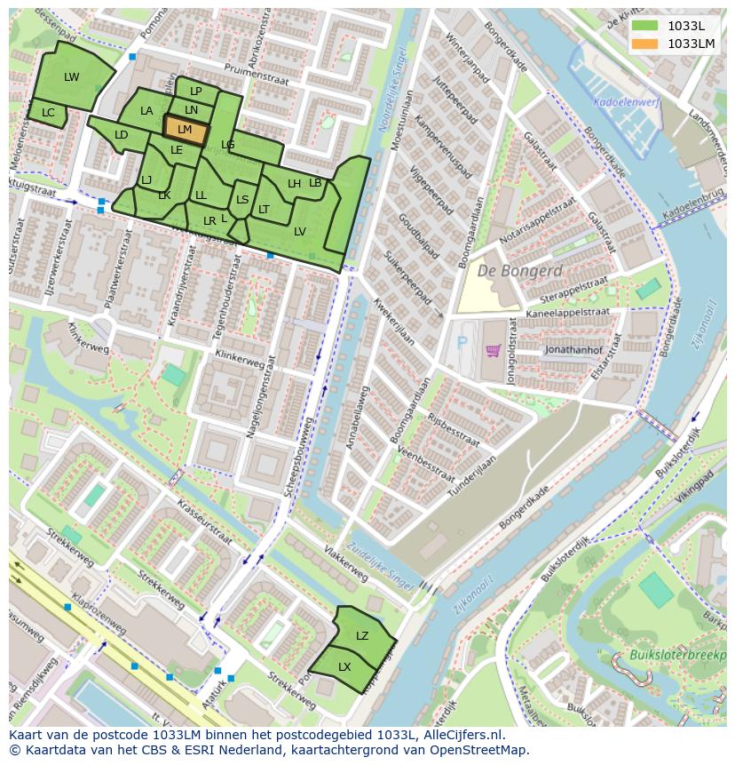 Afbeelding van het postcodegebied 1033 LM op de kaart.