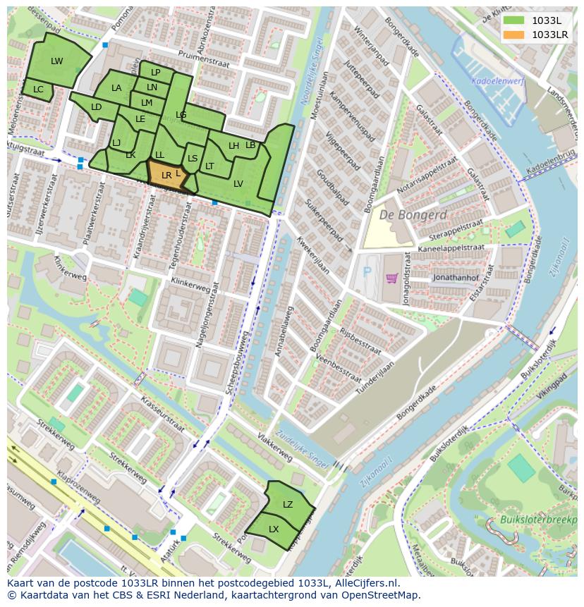 Afbeelding van het postcodegebied 1033 LR op de kaart.