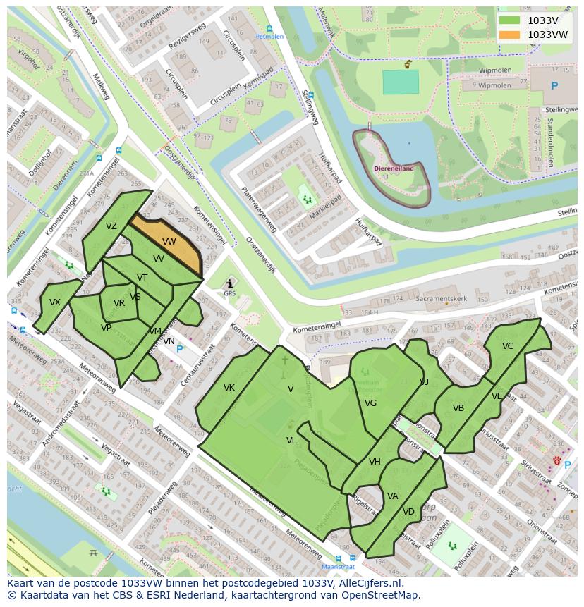 Afbeelding van het postcodegebied 1033 VW op de kaart.