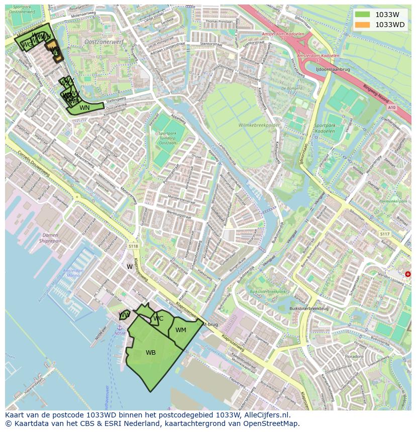 Afbeelding van het postcodegebied 1033 WD op de kaart.