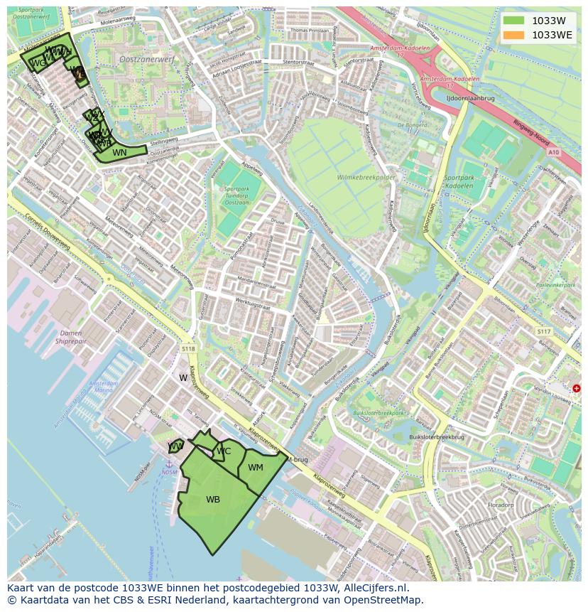 Afbeelding van het postcodegebied 1033 WE op de kaart.