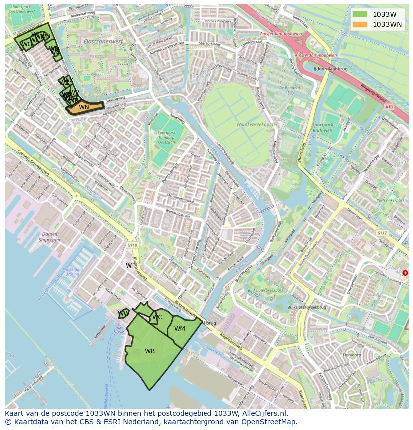 Afbeelding van het postcodegebied 1033 WN op de kaart.