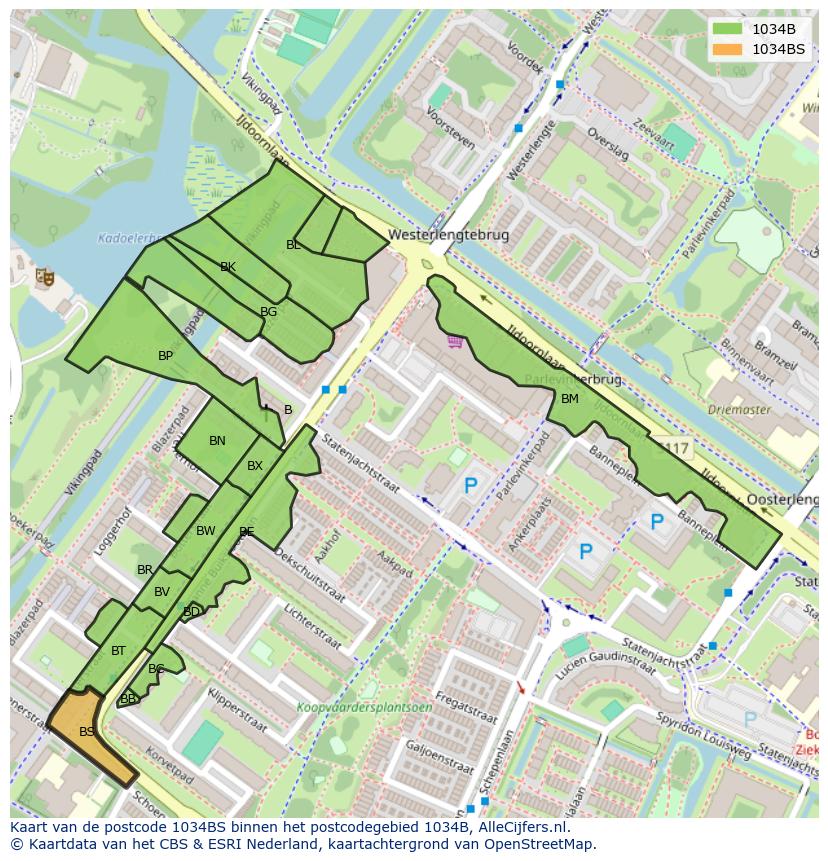 Afbeelding van het postcodegebied 1034 BS op de kaart.