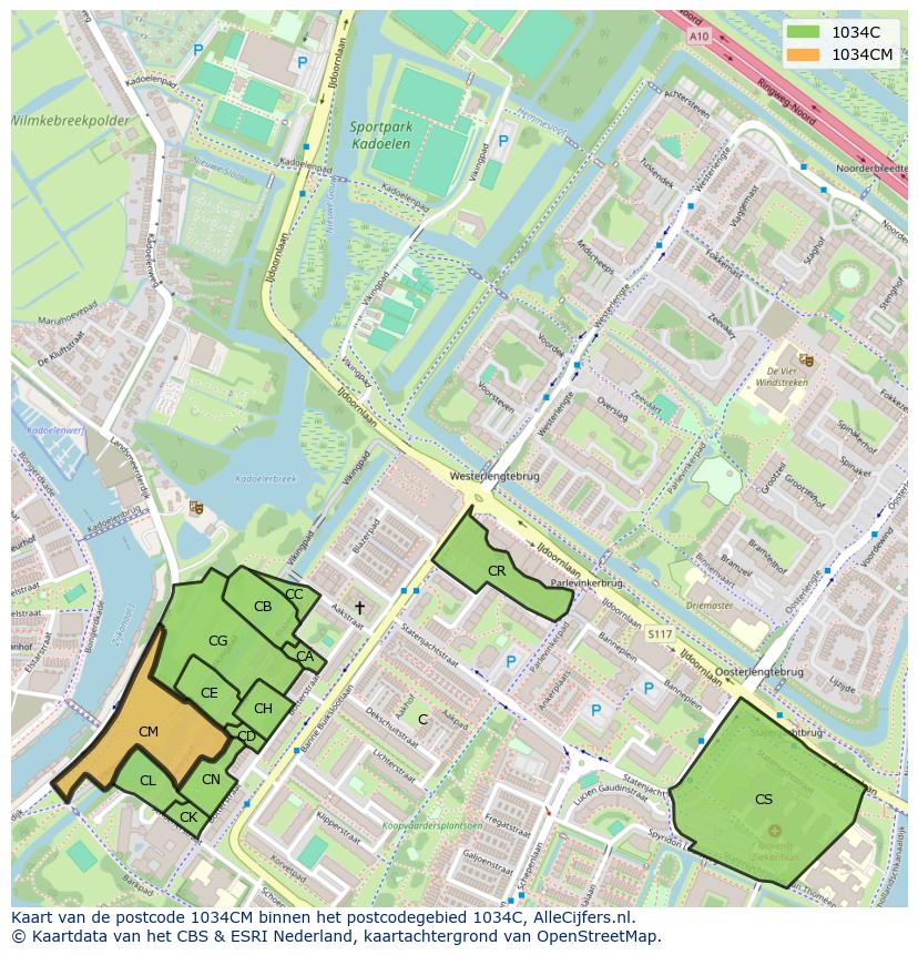 Afbeelding van het postcodegebied 1034 CM op de kaart.