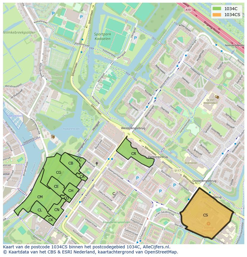 Afbeelding van het postcodegebied 1034 CS op de kaart.