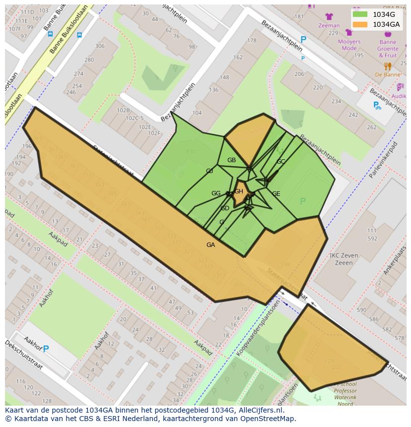 Afbeelding van het postcodegebied 1034 GA op de kaart.