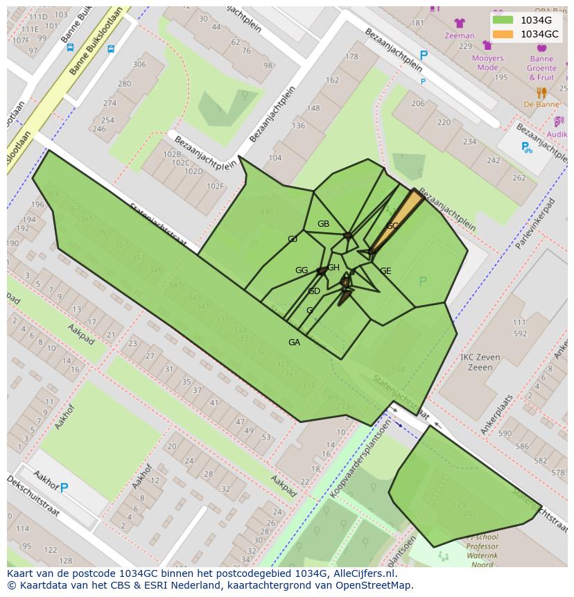 Afbeelding van het postcodegebied 1034 GC op de kaart.