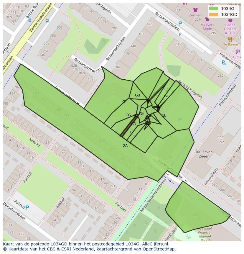Afbeelding van het postcodegebied 1034 GD op de kaart.