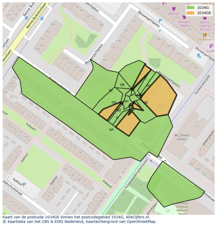 Afbeelding van het postcodegebied 1034 GE op de kaart.