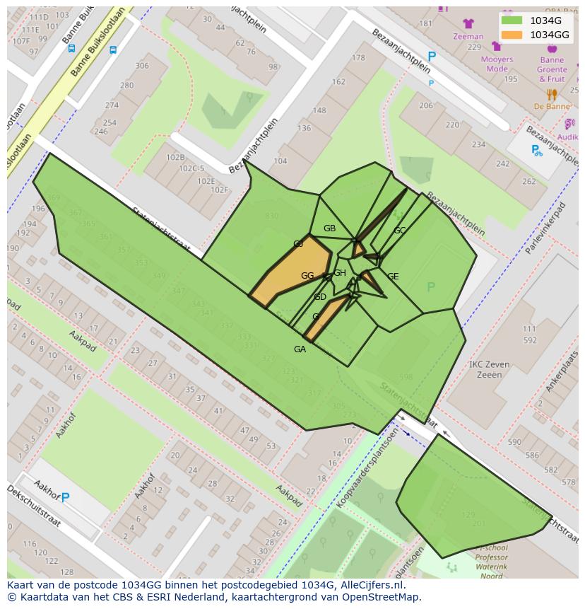 Afbeelding van het postcodegebied 1034 GG op de kaart.