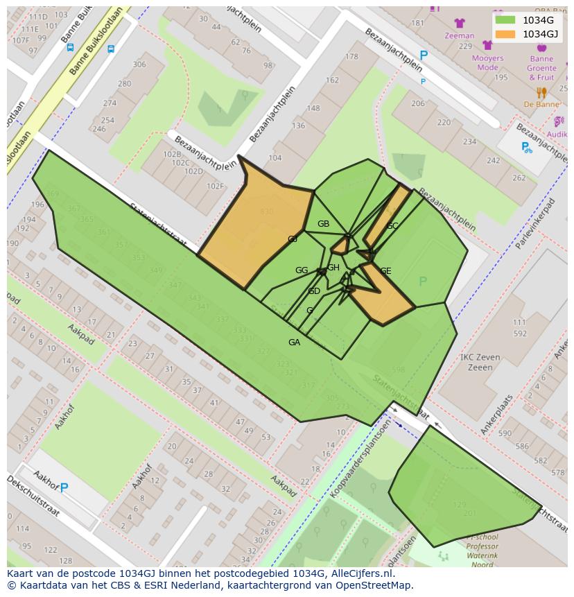 Afbeelding van het postcodegebied 1034 GJ op de kaart.