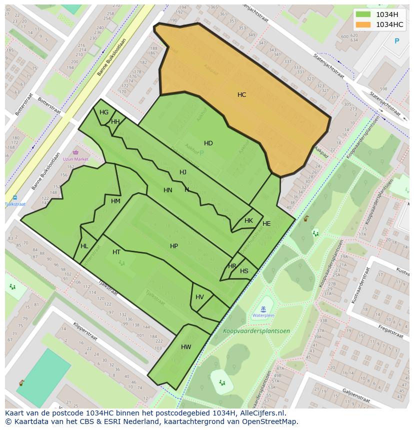 Afbeelding van het postcodegebied 1034 HC op de kaart.