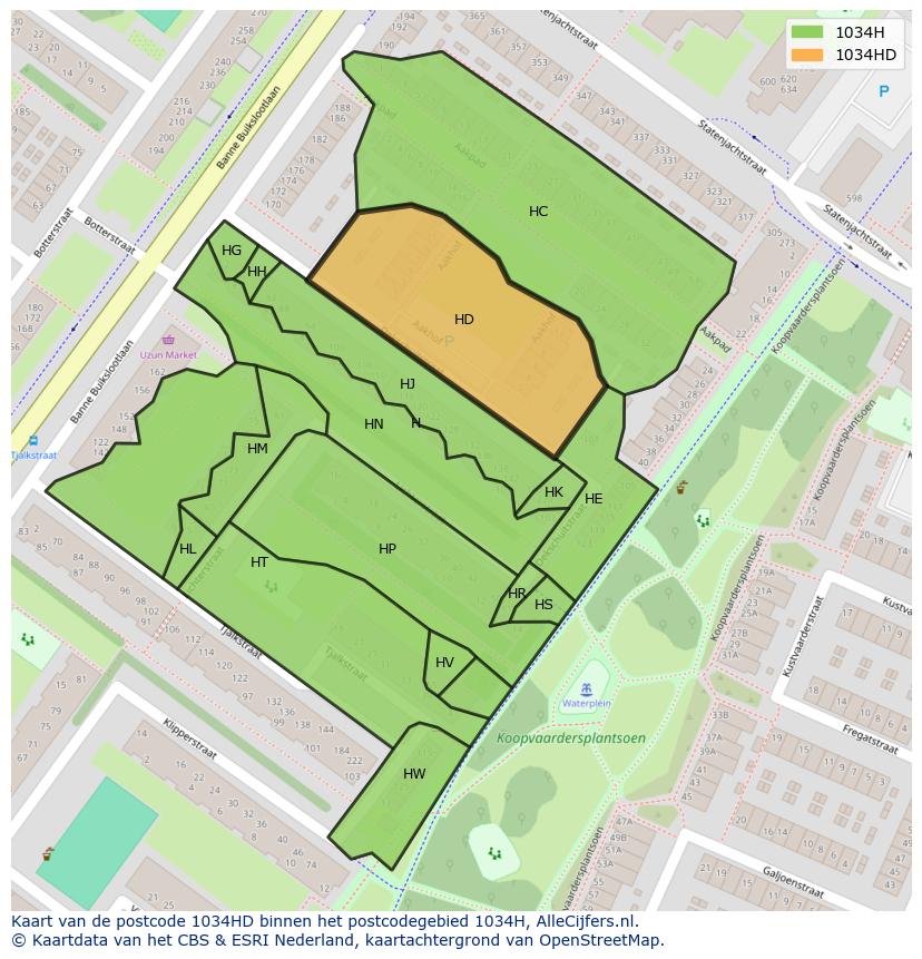 Afbeelding van het postcodegebied 1034 HD op de kaart.