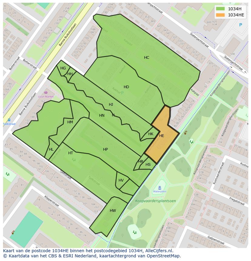 Afbeelding van het postcodegebied 1034 HE op de kaart.